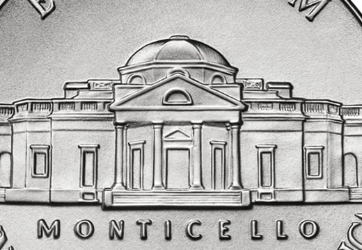 Reverse of Jefferson Nickel showing Monticello