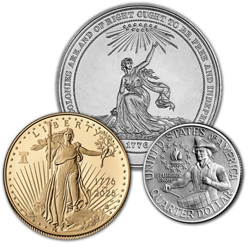 Collage of 1876, 1976, 2026 Coins and Medals