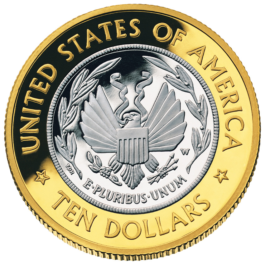 Library of Congress Bi-Metallic $10 Coin Reverse