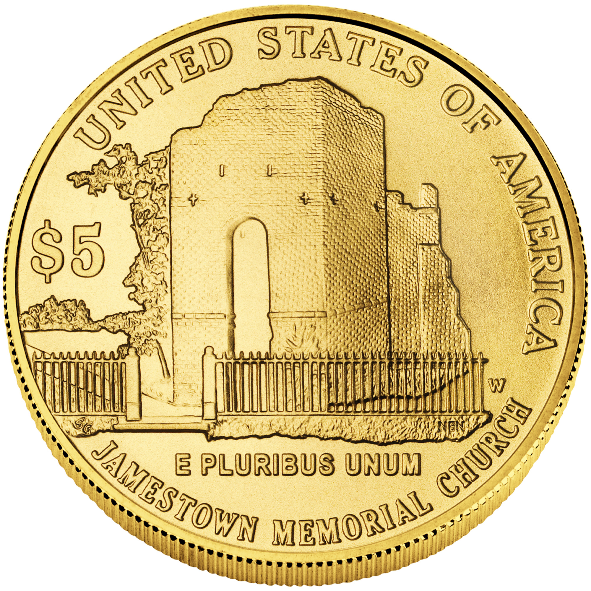 Jamestown $5 Gold Coin Reverse