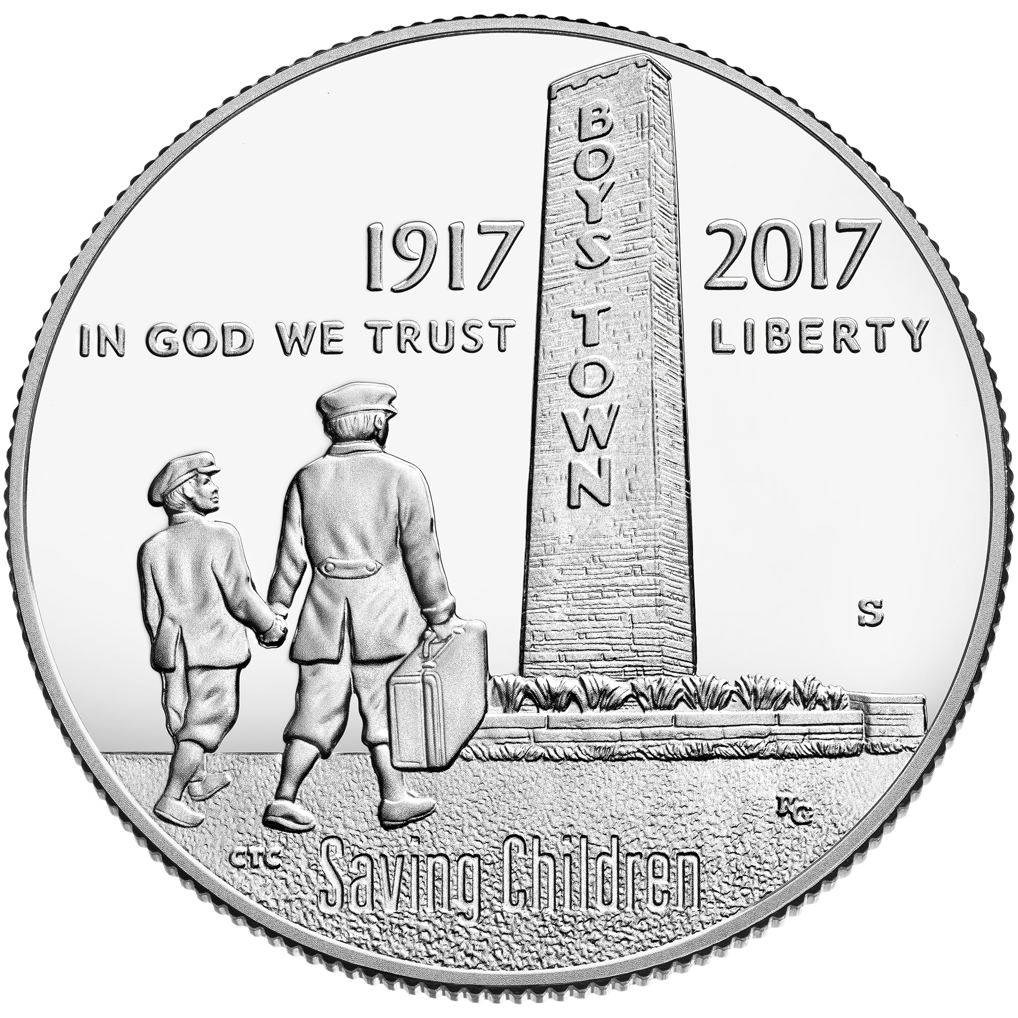 Boys Town clad with monument and children walking