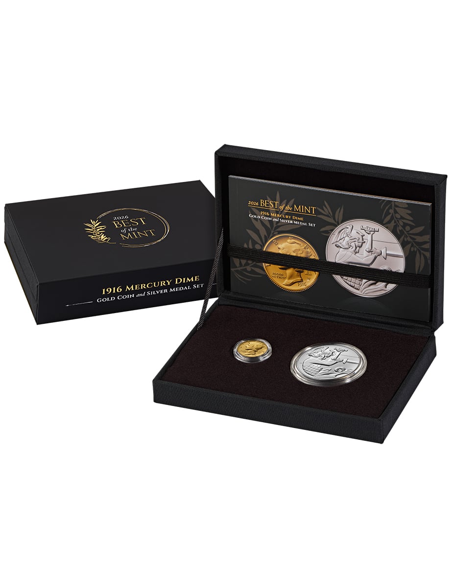 Best of the Mint 1916 Mercury Dime Gold Coin and Silver Medal Set