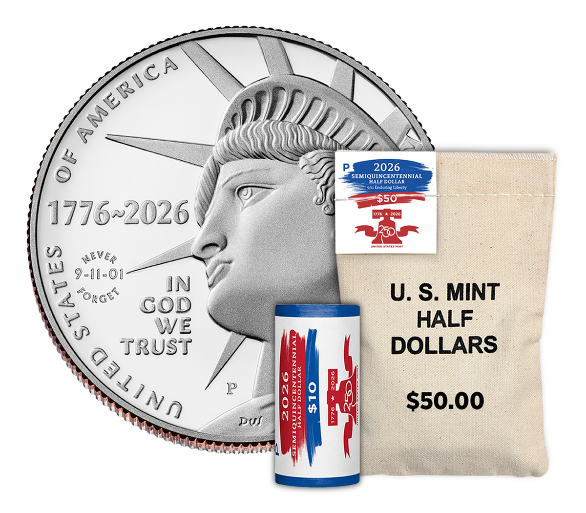 Semiquincentennial Half Dollar 2026 Rolls and Bags - 9/11 Enduring Liberty image number 1.0
