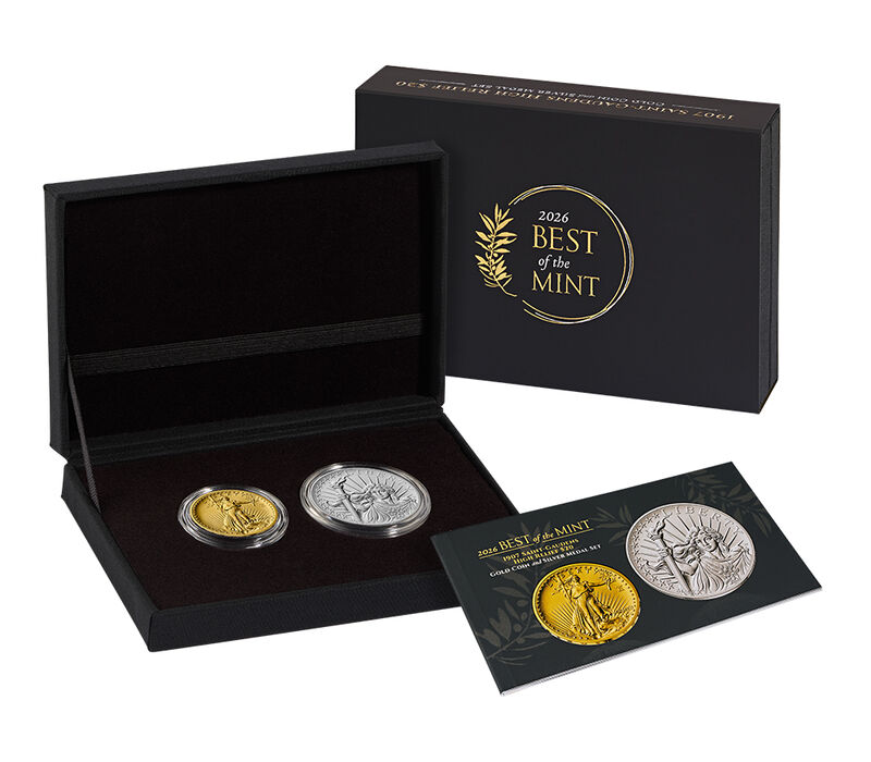 Best of the Mint 1907 Saint-Gaudens High Relief $20 Gold Coin and Silver Medal Set