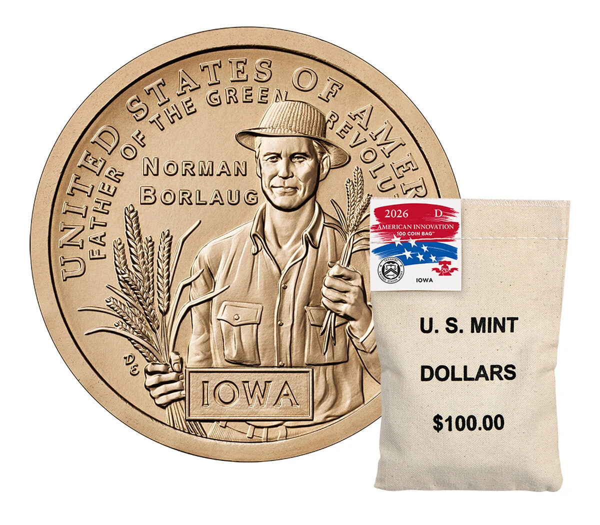 Current State Icon Example 2026 American Innovation $1 Coin Bag – Iowa (D Bag) | US Mint
