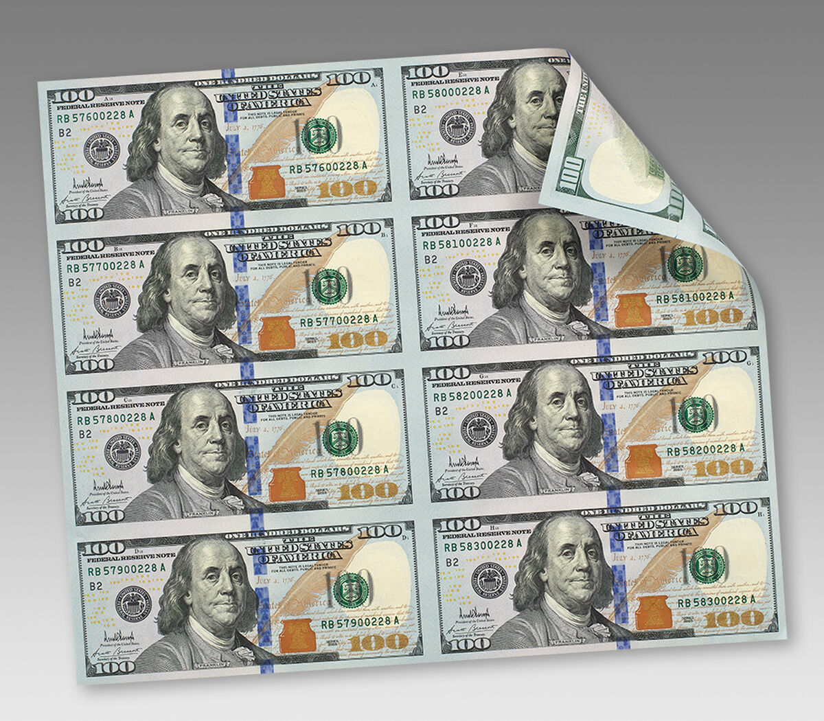 $100 &ndash; 8 Note Sheet (New York) Series 2025, , hi-res image number 1.0
