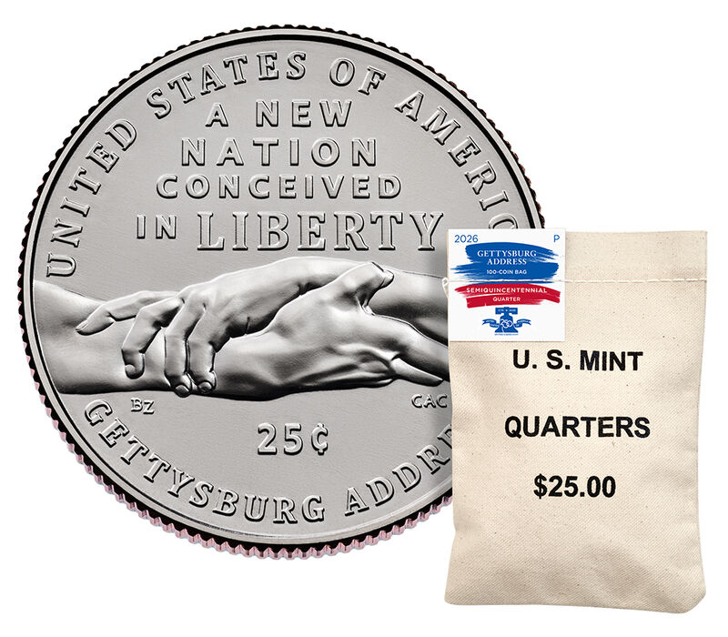Semiquincentennial Quarters 2026 Rolls and Bags - Gettysburg Address: 100-Coin Bag (P)