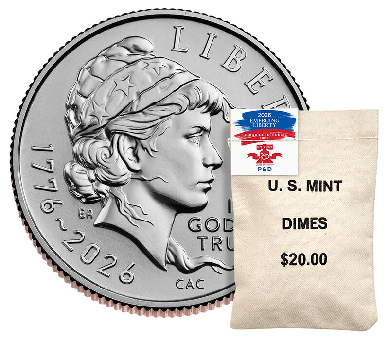 Semiquincentennial Dime 2026 Rolls and Bags - Emerging Liberty: 200-Coin Bag (P, D)