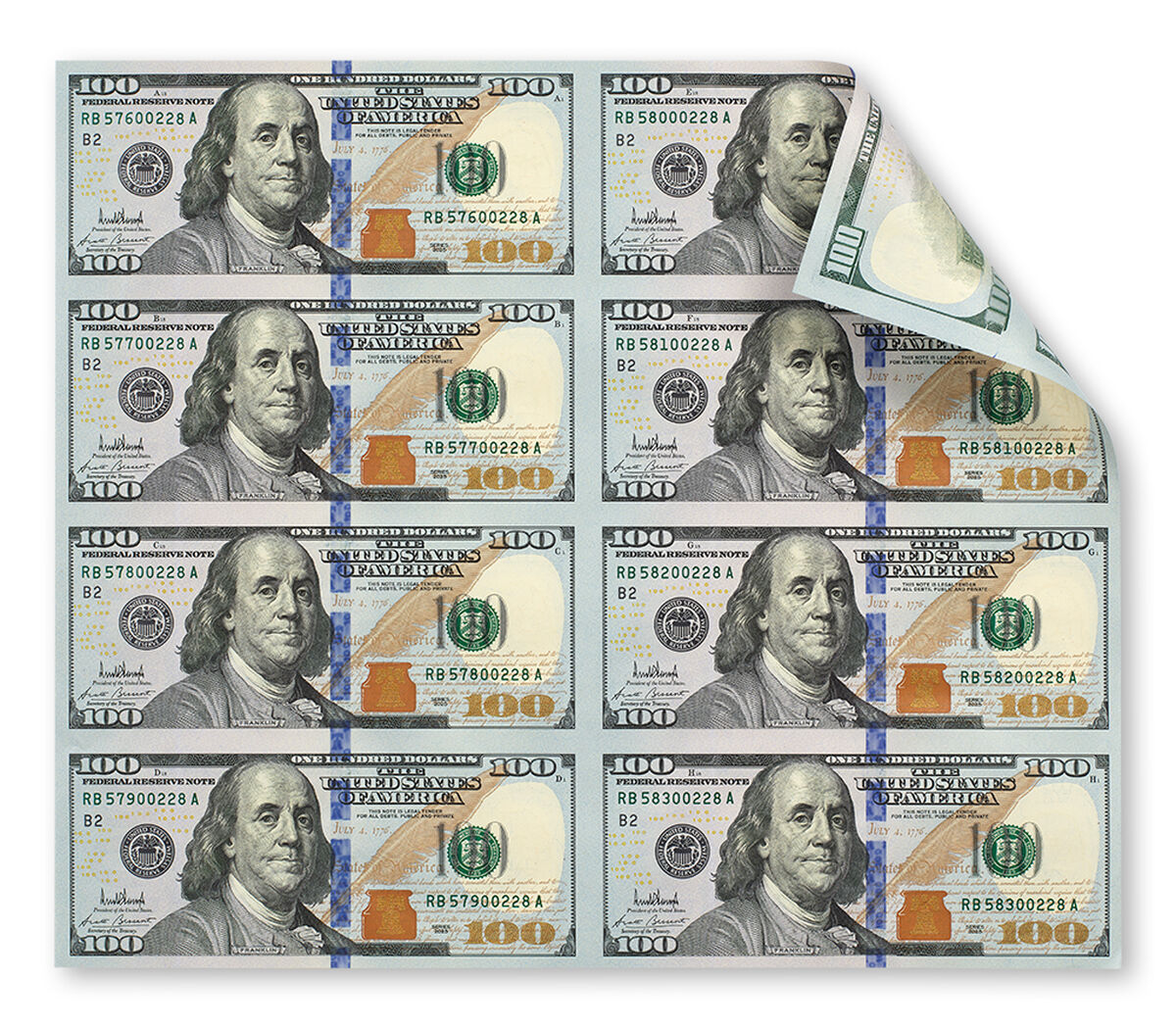 $100 &ndash; 8 Note Sheet (New York) Series 2025, , hi-res image number 2.0