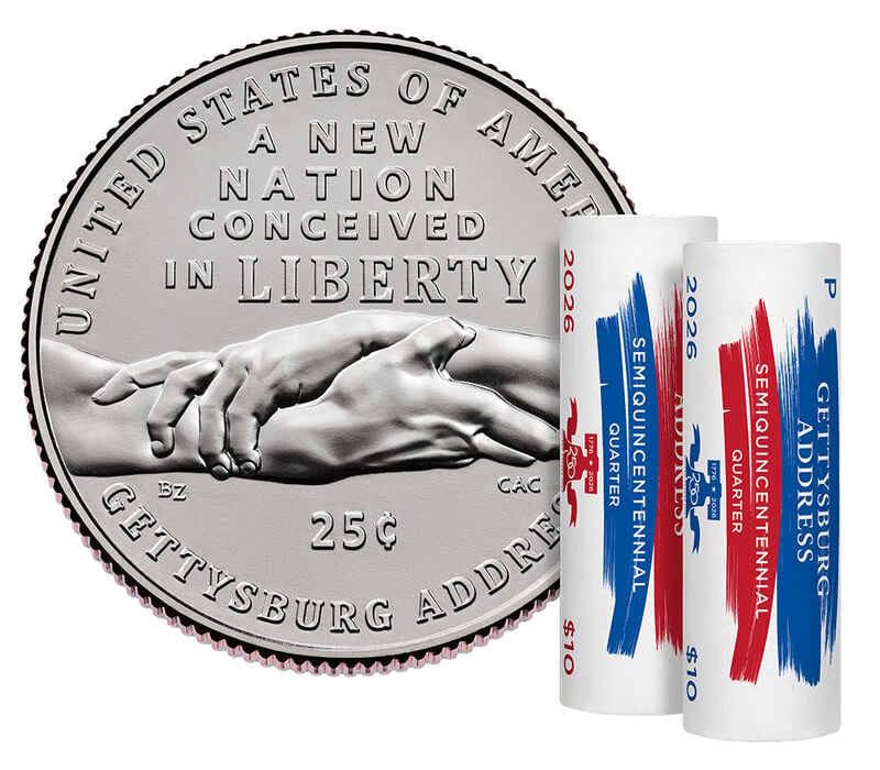 Semiquincentennial Quarters 2026 Rolls and Bags - Gettysburg Address: 2-Roll Set (P, D)