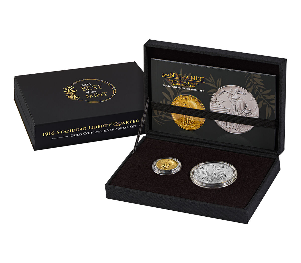 Best of the Mint 1916 Standing Liberty Quarter Dollar Gold Coin and Silver Medal Set, , hi-res image number 2.0