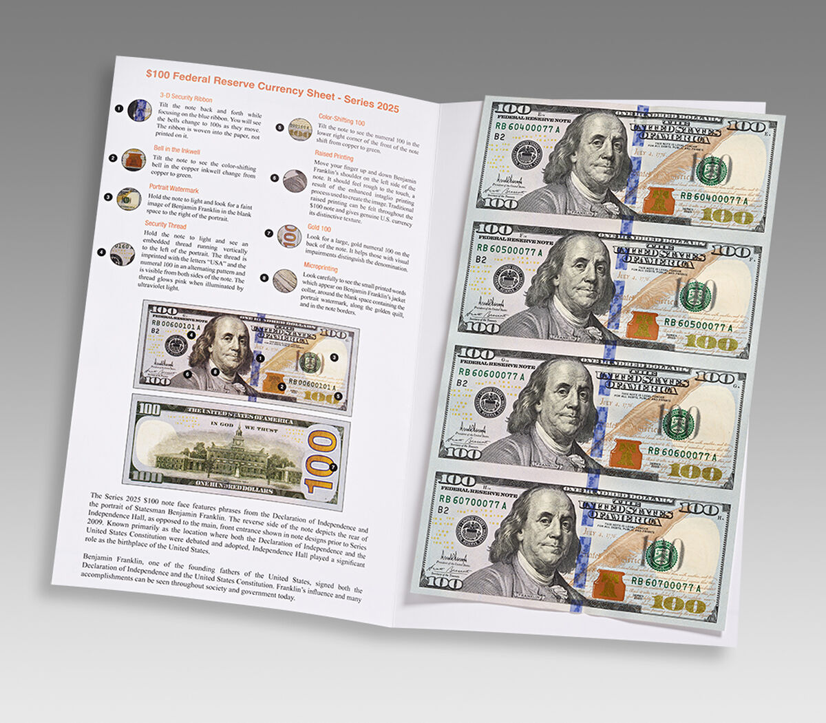 $100 &ndash; 4 Note Sheet (New York) Series 2025, , hi-res image number 8.0