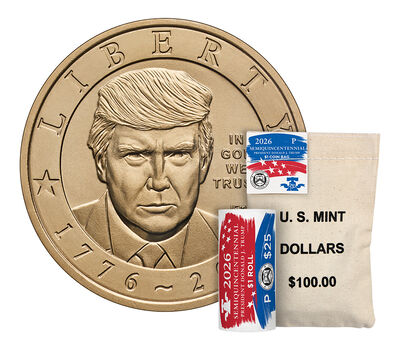 Semiquincentennial President Donald J. Trump 2026 $1 Coin Rolls & Bags