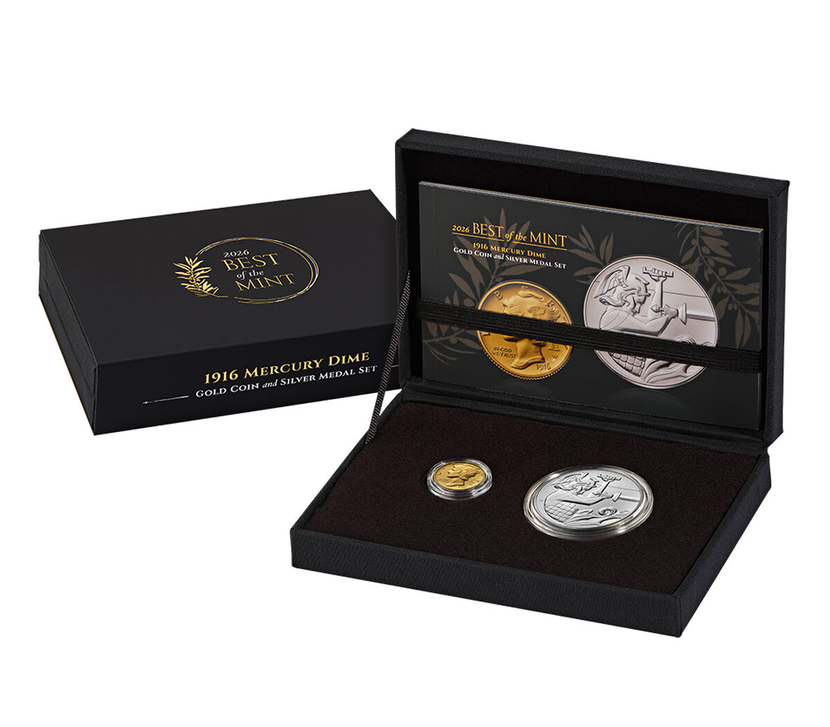 Best of the Mint 1916 Mercury Dime Gold Coin and Silver Medal Set, , hi-res image number 2.0