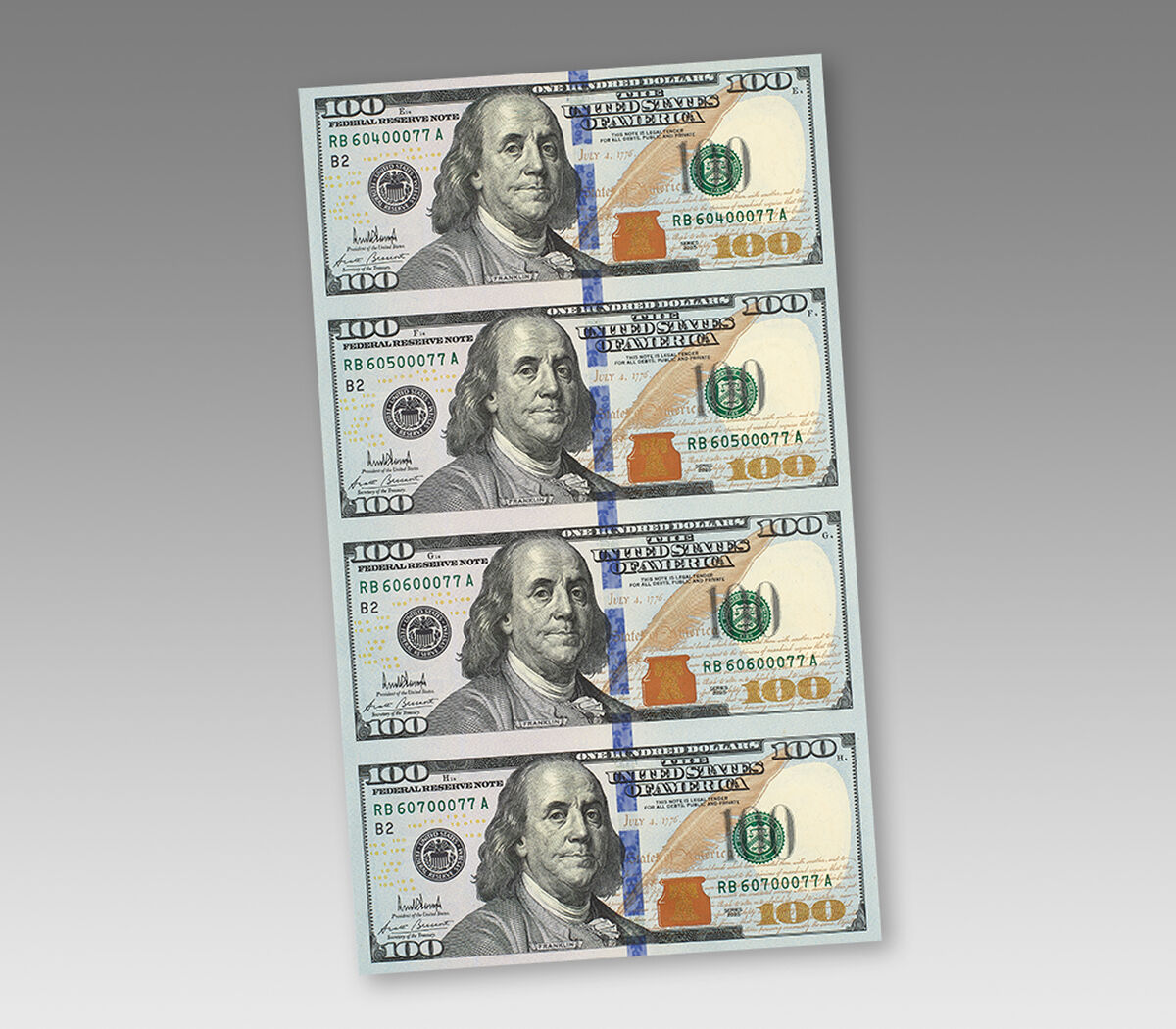 $100 &ndash; 4 Note Sheet (New York) Series 2025, , hi-res image number 3.0