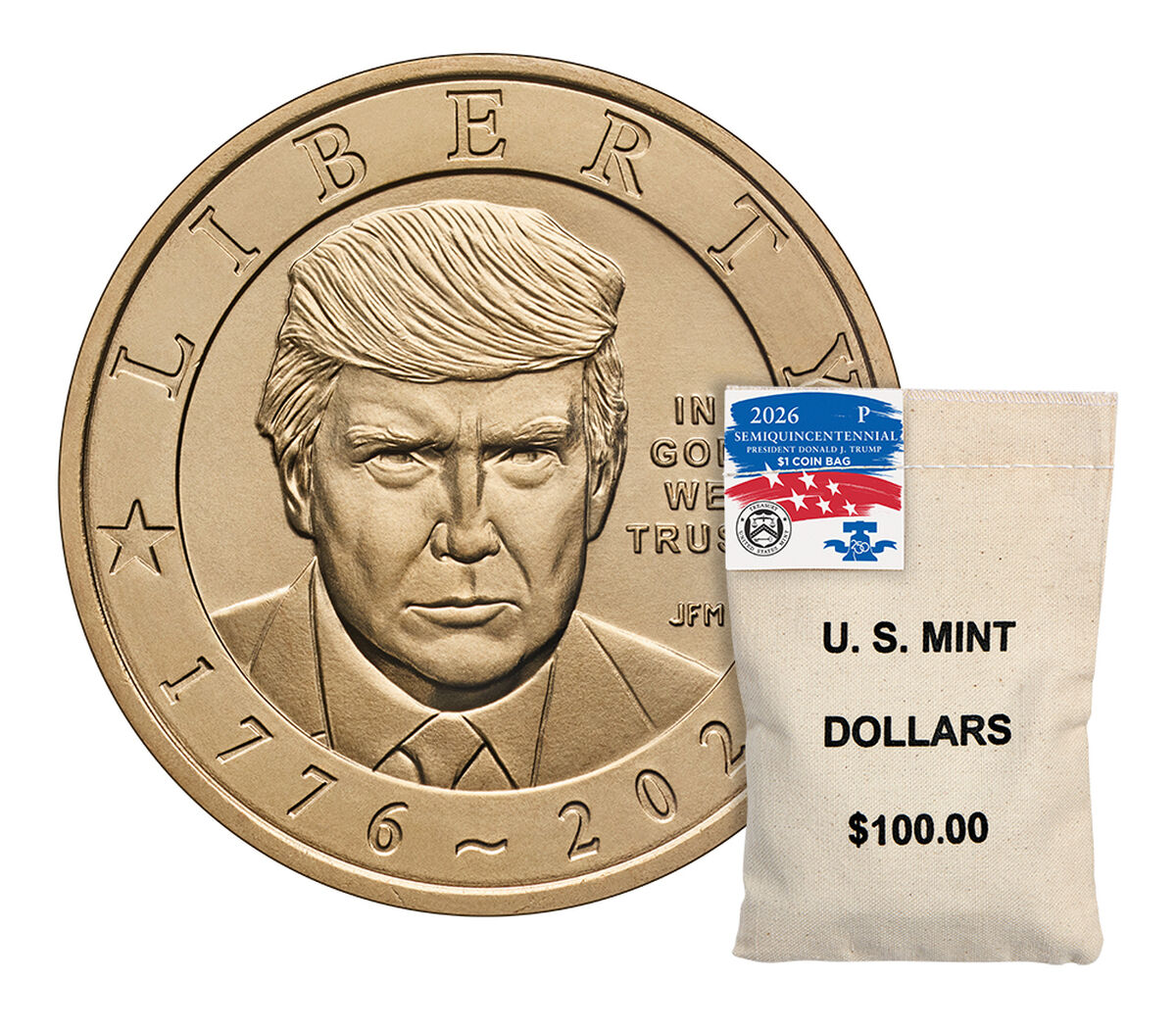 Semiquincentennial President Donald J. Trump 2026 $1 Coin Rolls & Bags image number 1.0