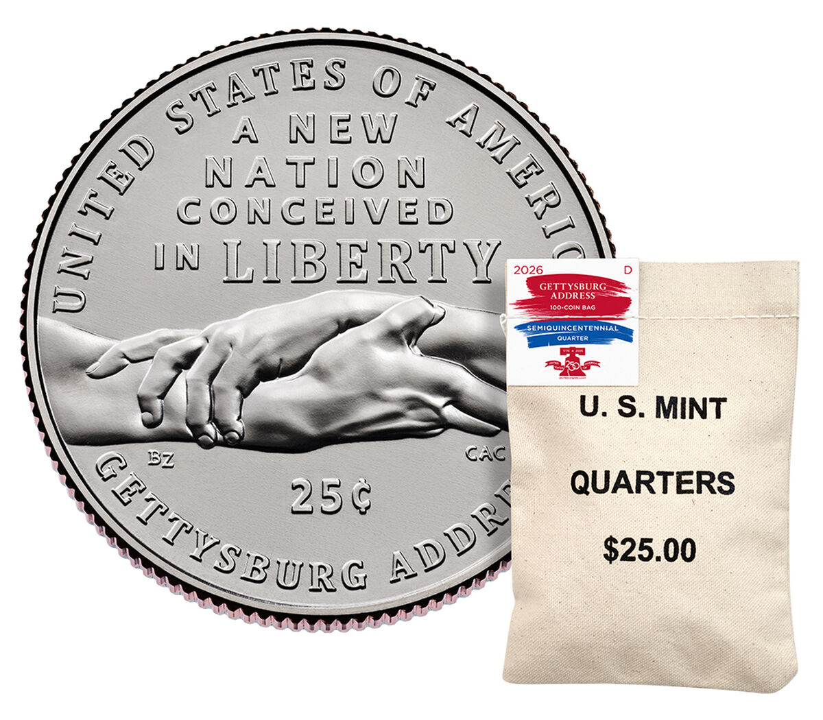 Semiquincentennial Quarters 2026 Rolls and Bags - Gettysburg Address image number 1.0