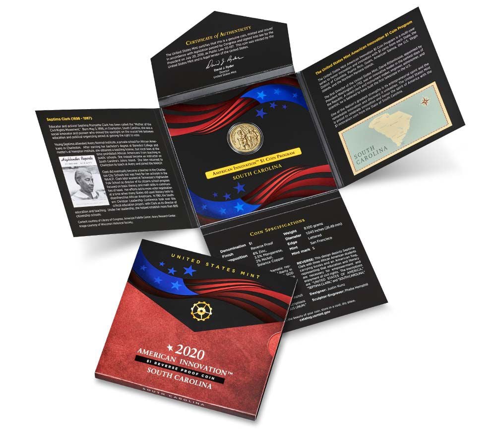 新品未開封 レアデック USPC Panama Casino American Innovation 2020 $1 Reverse Proof Coin - South Carolina