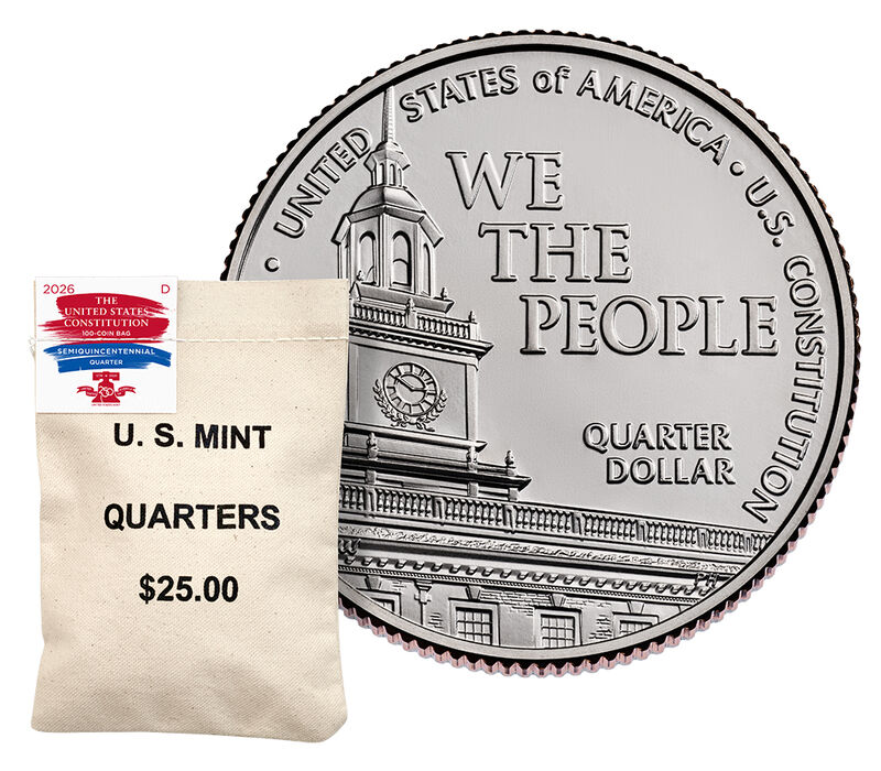 Semiquincentennial Quarters 2026 Rolls and Bags - U.S. Constitution: 100-Coin Bag (D)