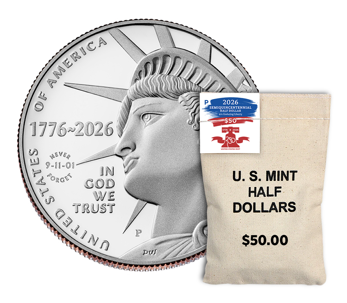 Semiquincentennial Half Dollar 2026 Rolls and Bags - 9/11 Enduring Liberty image number 1.0