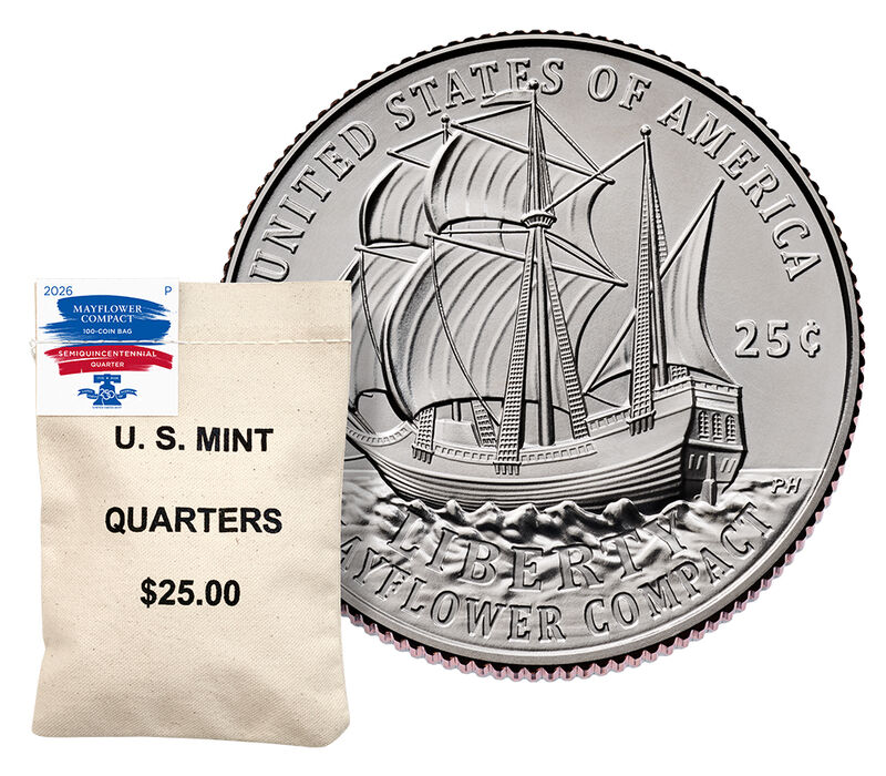 Semiquincentennial Quarters 2026 Rolls and Bags - Mayflower Compact: 100-Coin Bag (P)