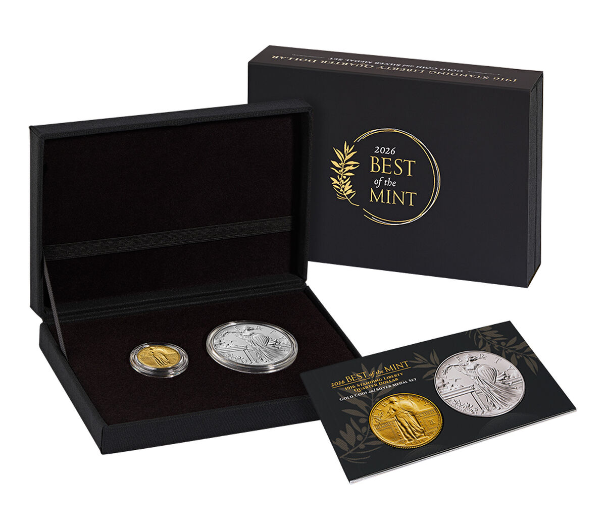 Best of the Mint 1916 Standing Liberty Quarter Dollar Gold Coin and Silver Medal Set, , hi-res image number 1.0