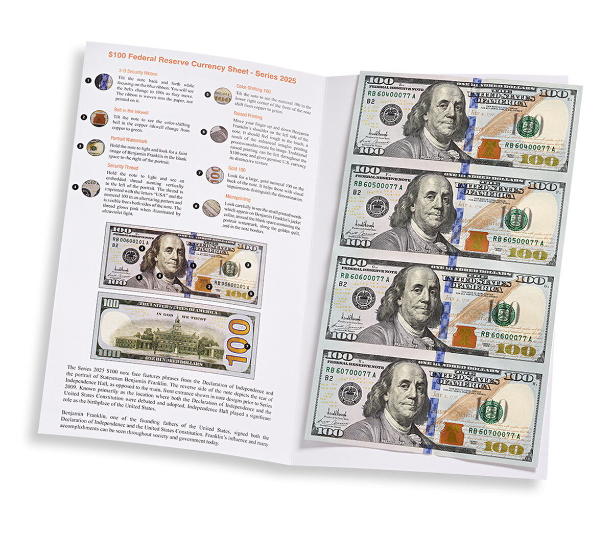 $100 &ndash; 4 Note Sheet (New York) Series 2025, , hi-res image number 9.0