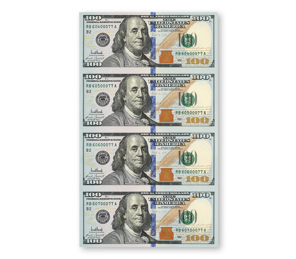 $100 &ndash; 4 Note Sheet (New York) Series 2025, , hi-res image number 5.0