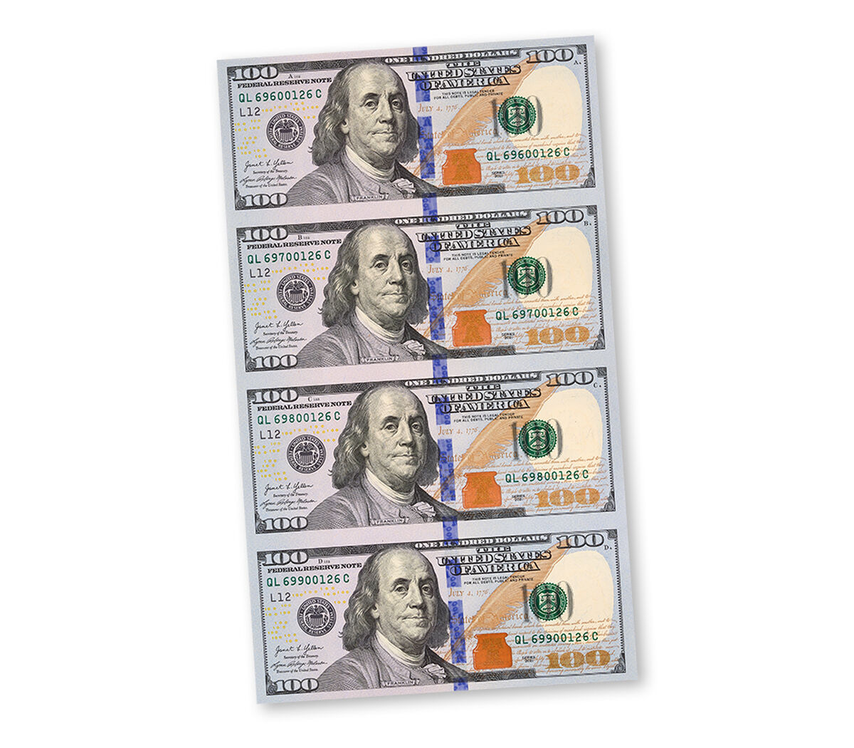 $100 &ndash; 4 Note Sheet San Francisco (L), , hi-res image number 4.0