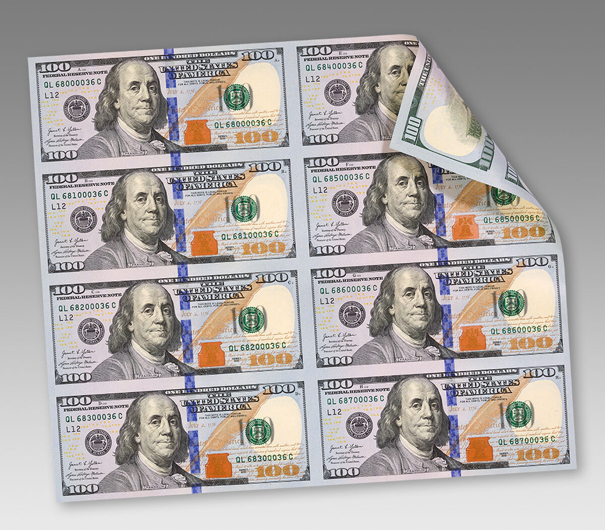 $100 &ndash; 8 Note Sheet San Francisco (L), , hi-res image number 1.0