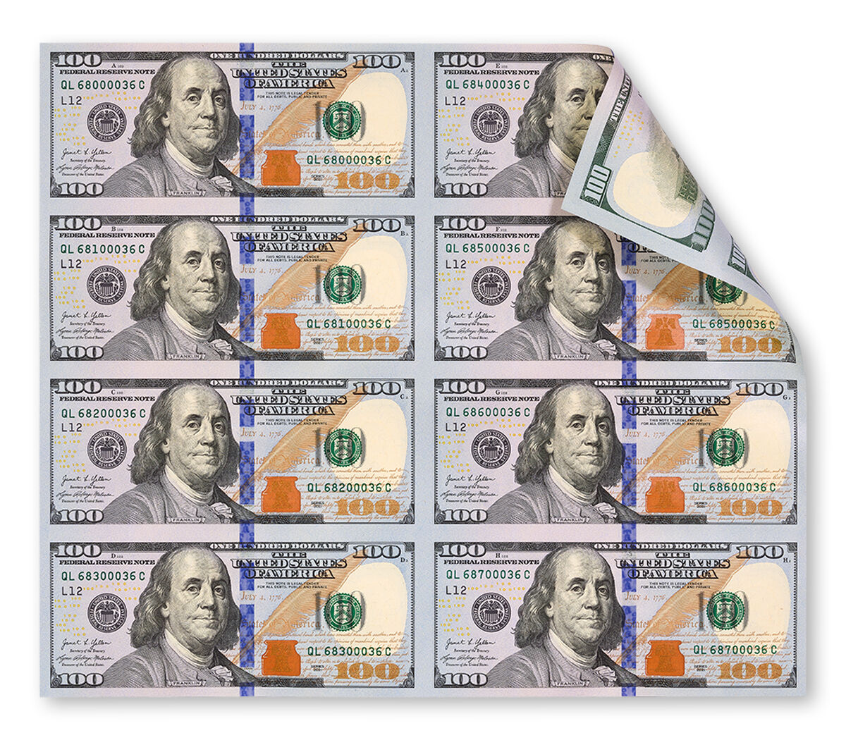 $100 &ndash; 8 Note Sheet San Francisco (L), , hi-res image number 3.0