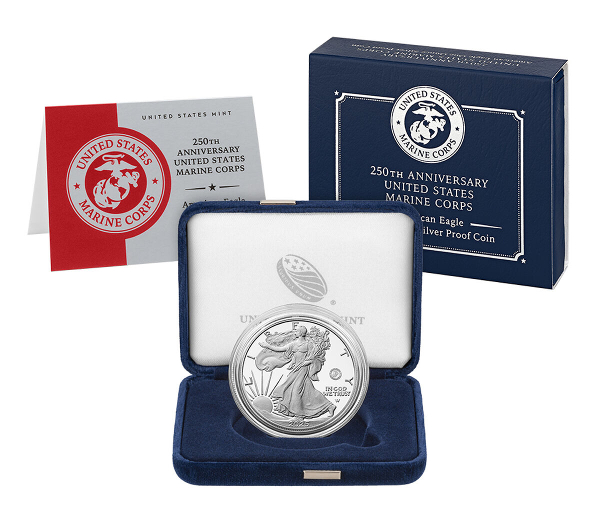 250th Anniversary United States Marine Corps American Eagle One Ounce Silver Proof Coin, , hi-res image number 1.0