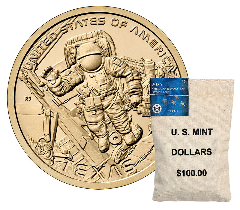 American Innovation $1 Coin 2025 Rolls and Bags - Texas: 100-Coin Bag (P)