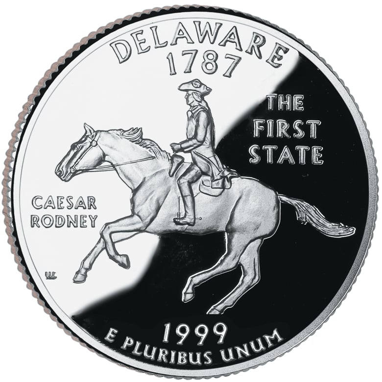 1999 50 State Quarters Coin Delaware Proof Reverse