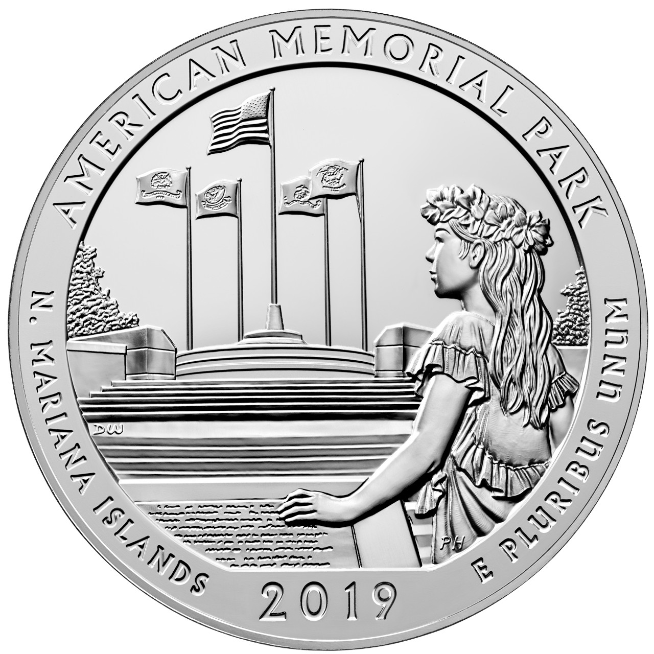 2019 America the Beautiful Quarters Five Ounce Silver Bullion Coin American Memorial Park Northern Mariana Islands Reverse