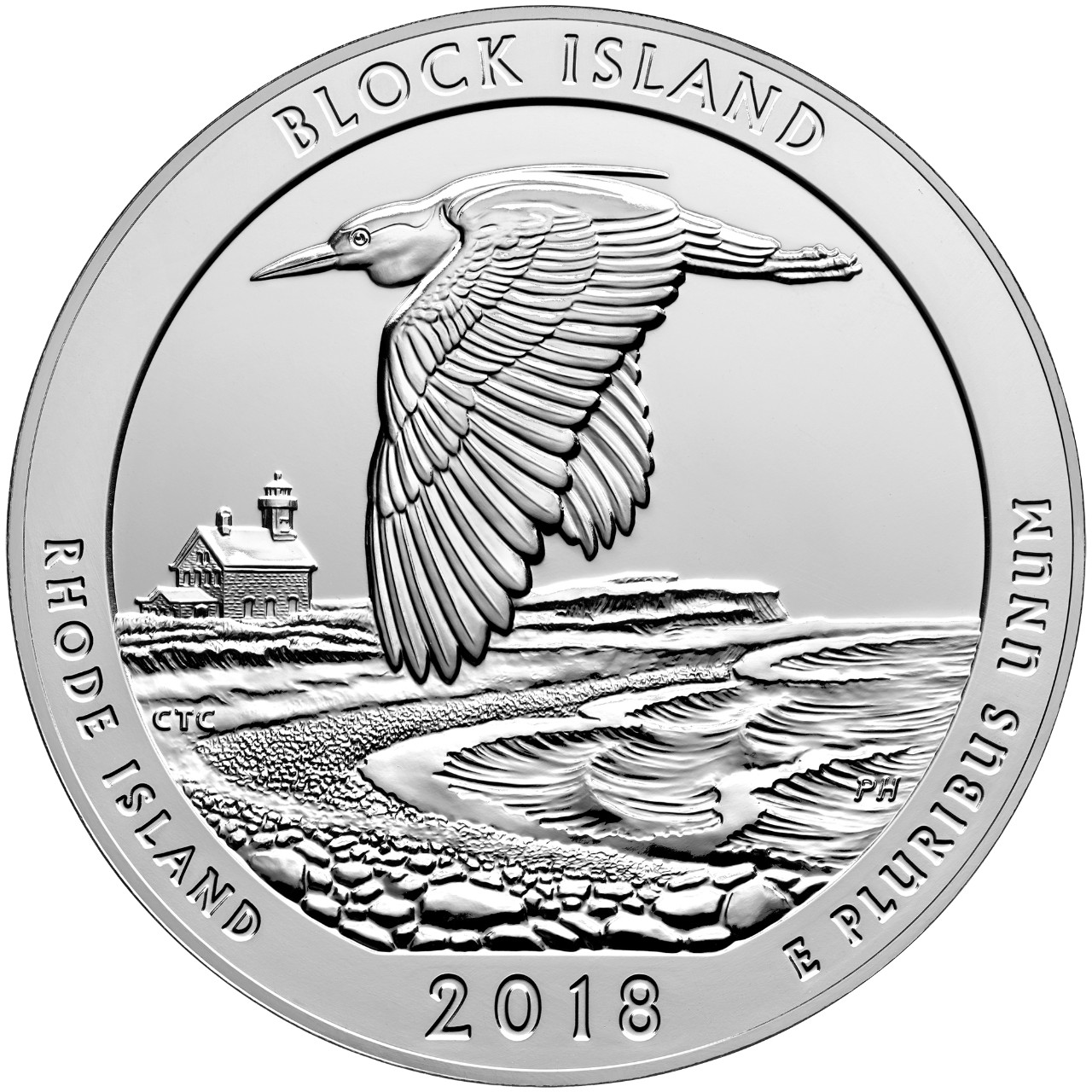 2018 America the Beautiful Quarters Five Ounce Silver Bullion Coin Block Island Rhode Island Reverse