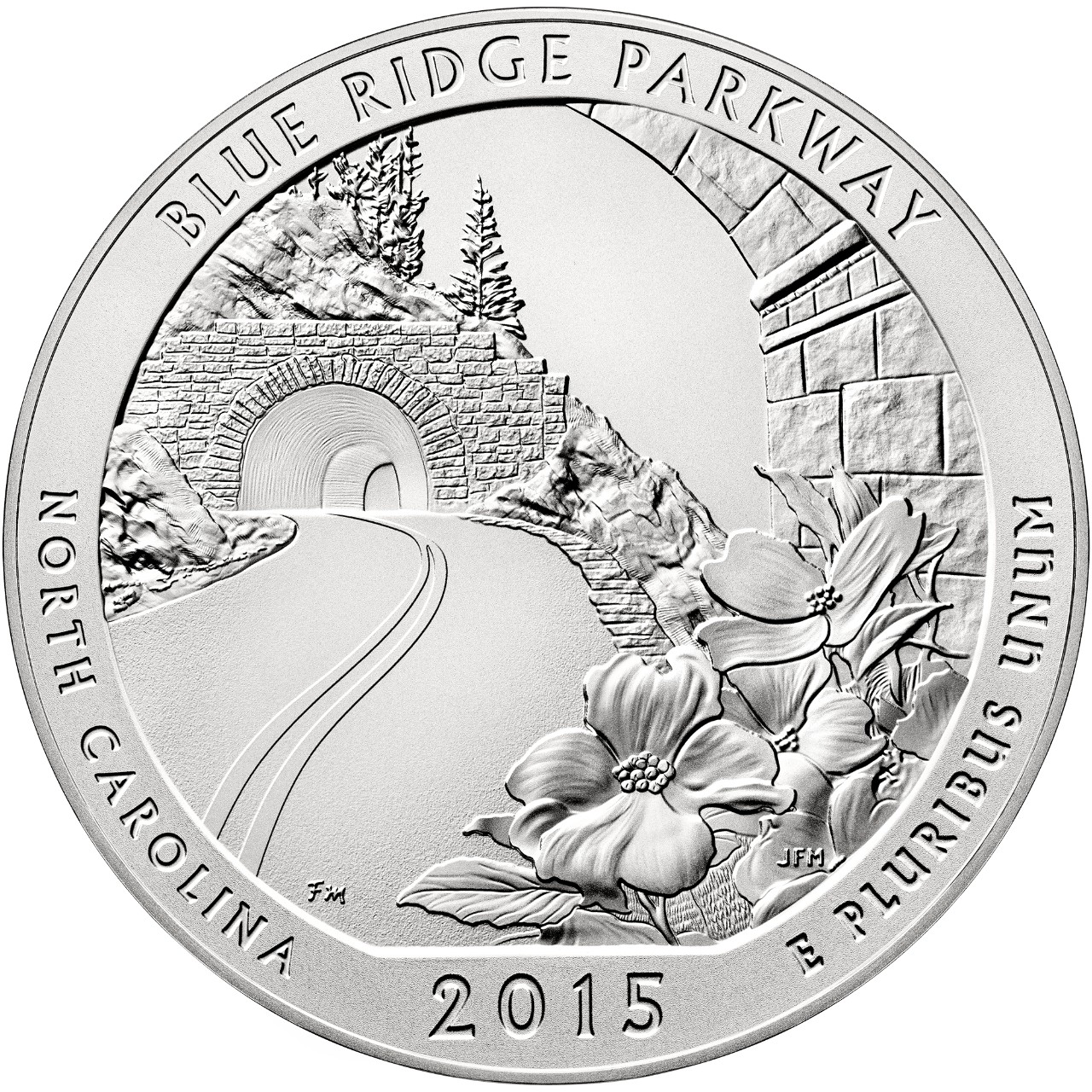 2015 Five Ounce Silver Uncirculated Blue Ridge Parkway North Carolina Reverse