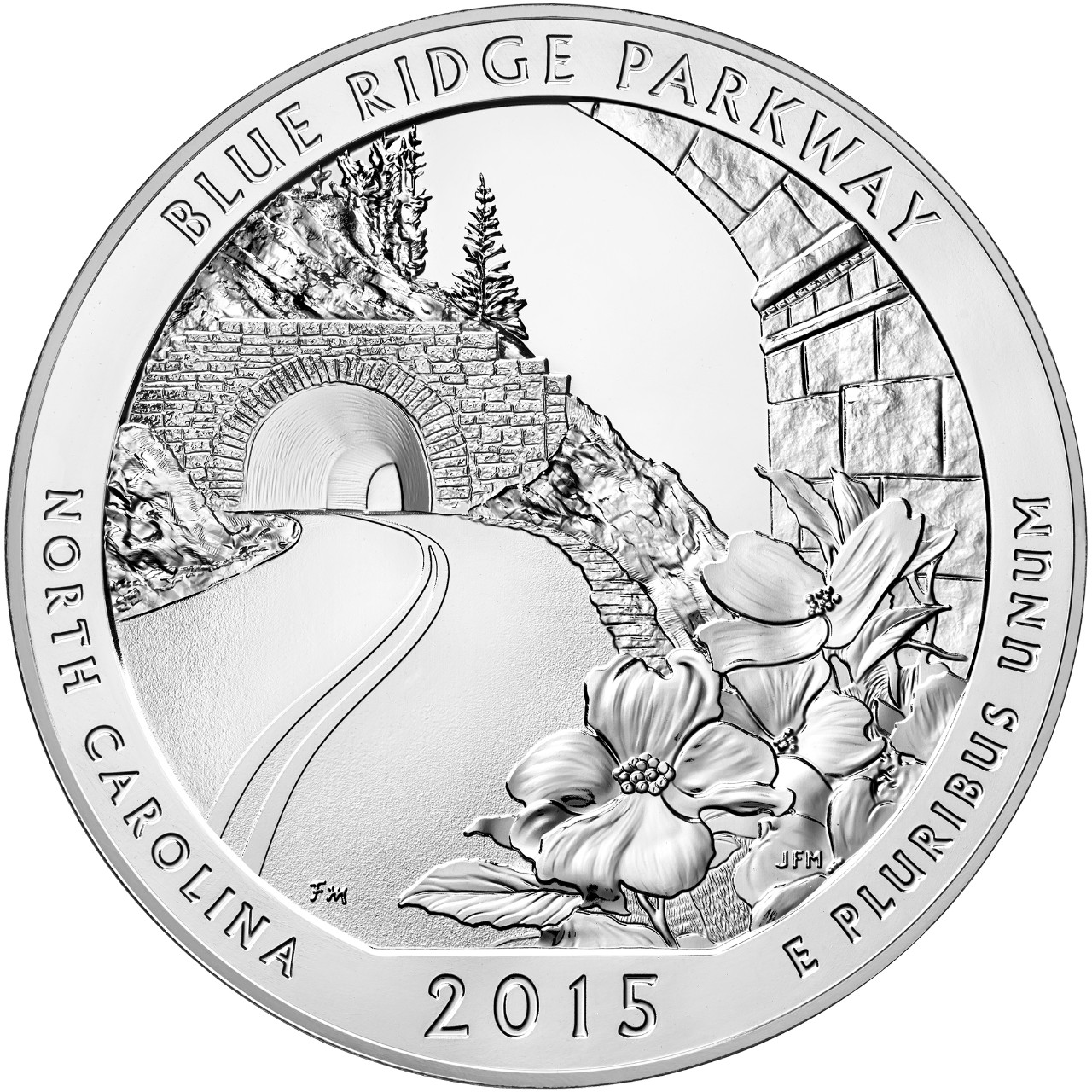 2015 Five Ounce Silver Bullion Blue Ridge Parkway North Carolina Reverse