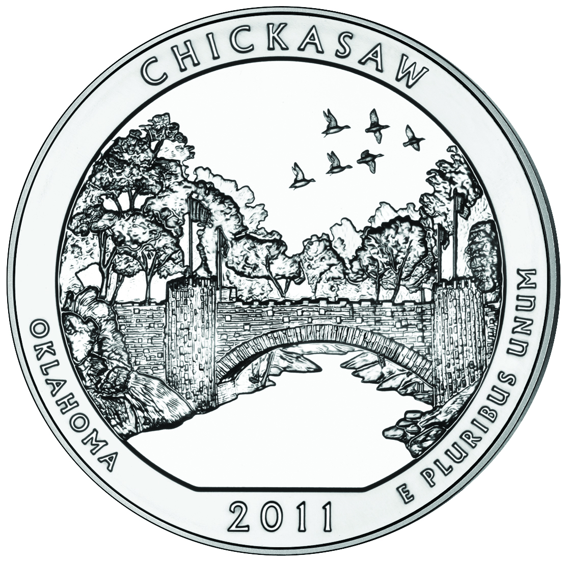 2011 America The Beautiful Quarters Five Ounce Silver Uncirculated Coin Chickasaw Oklahoma Reverse