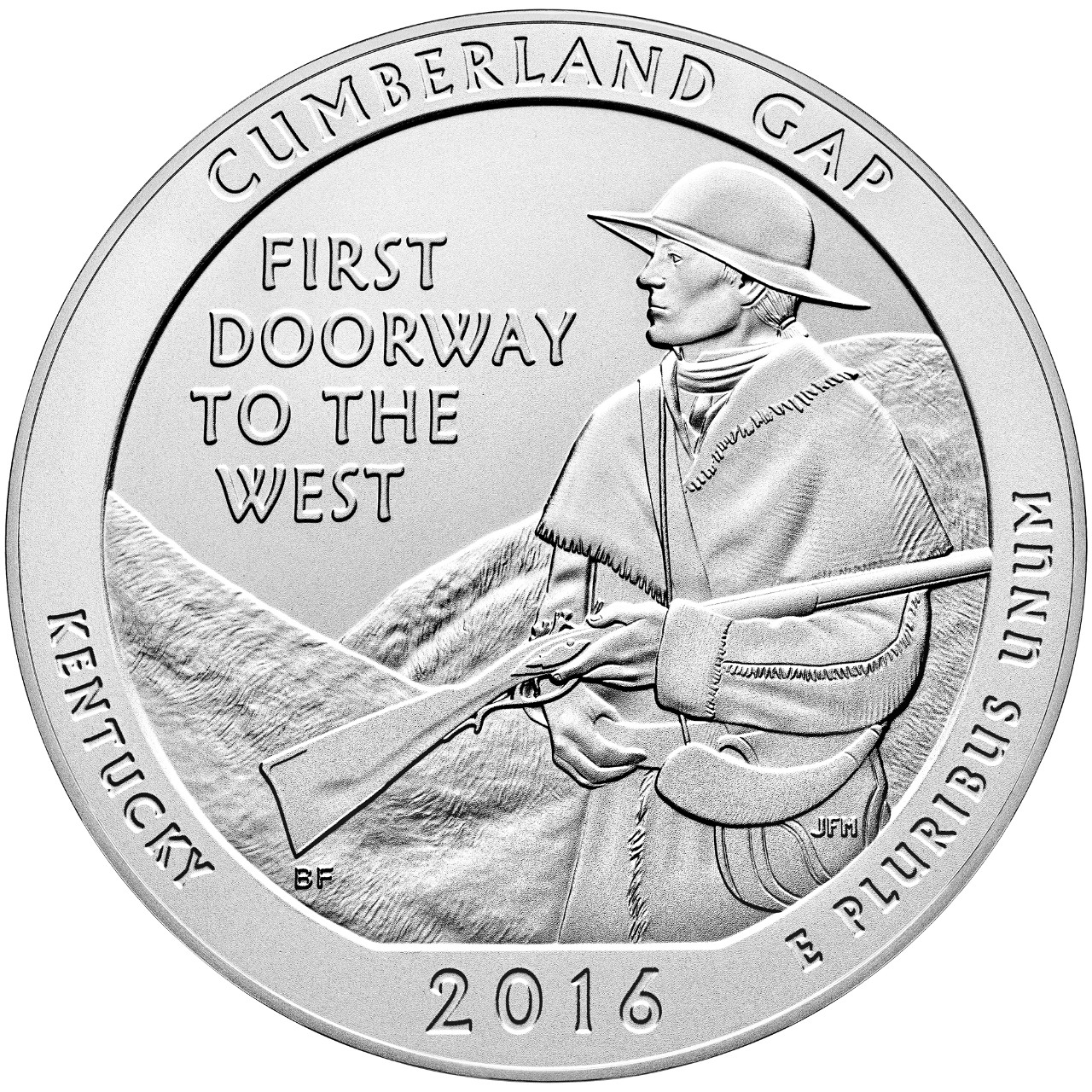 2016 Five Ounce Silver Uncirculated Coin Cumberland Gap Kentucky Reverse