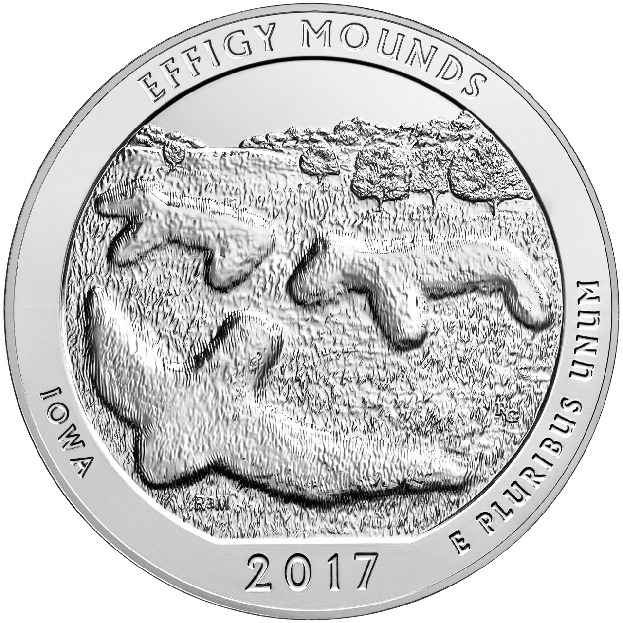 2017 Five Ounce Silver Bullion Effigy Mounds Iowa Reverse