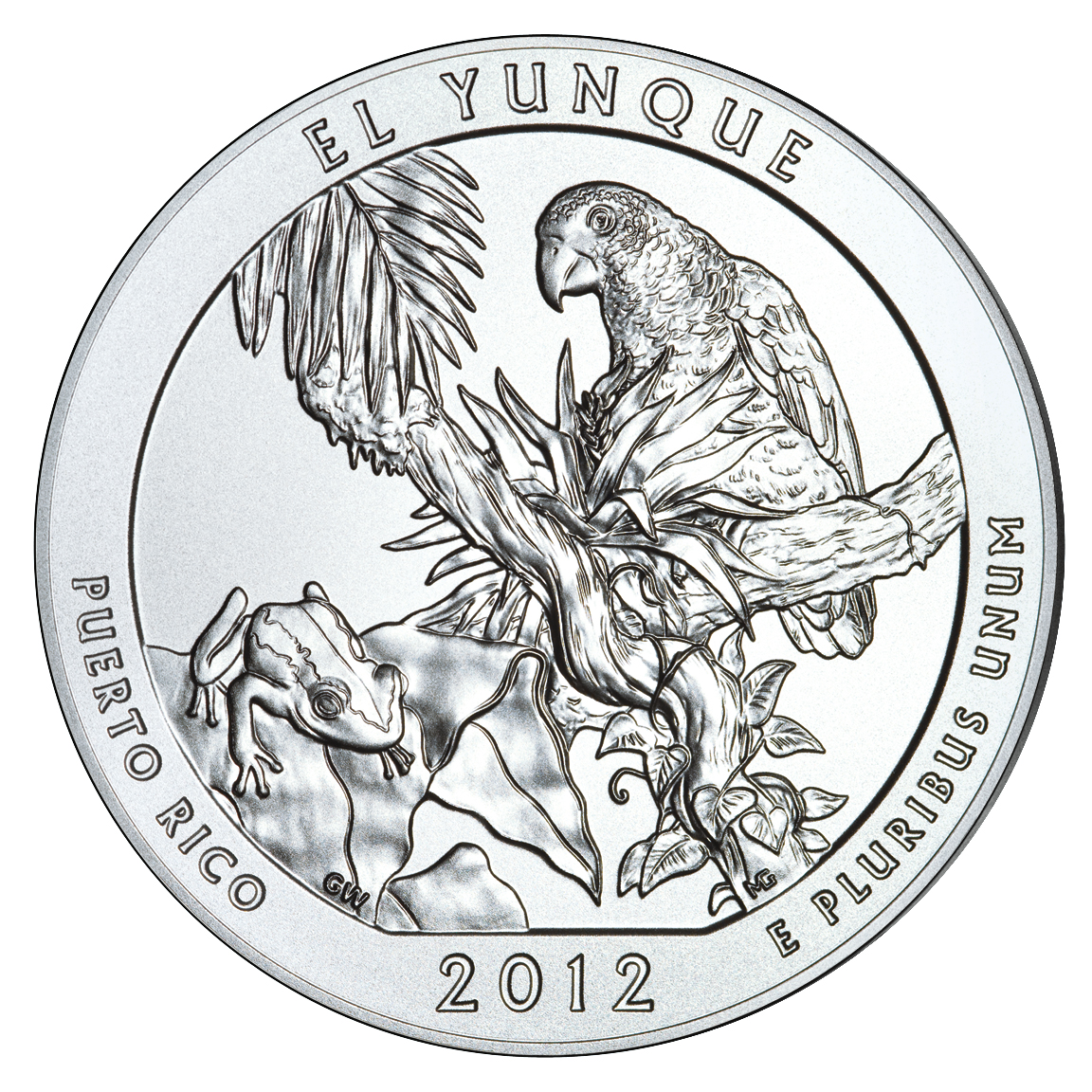2012 America The Beautiful Quarters Five Ounce Silver Uncirculated Coin El Yunque Puerto Rico Reverse