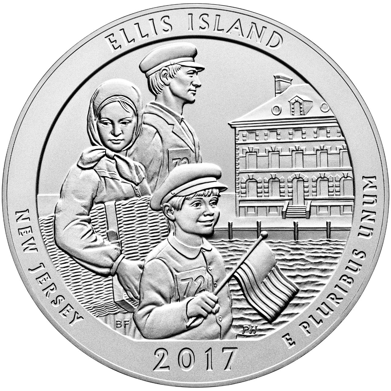 2017 Five Ounce Silver Uncirculated Ellis Island New Jersey Reverse