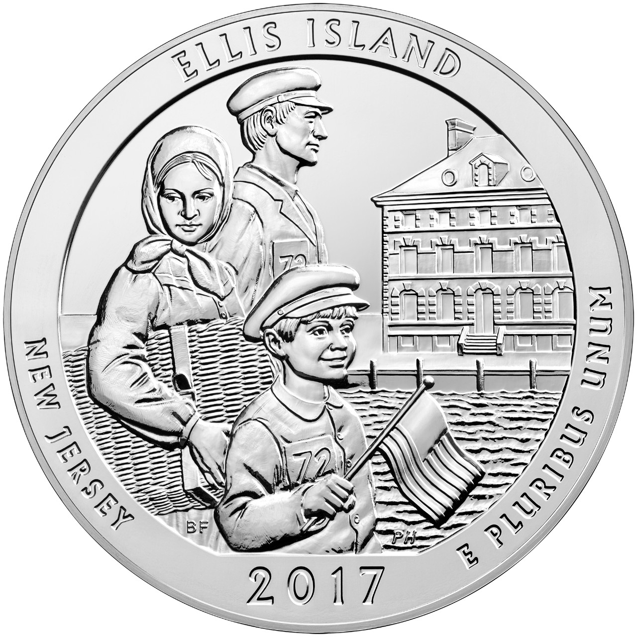 2017 Five Ounce Silver Bullion Ellis Island New Jersey Reverse