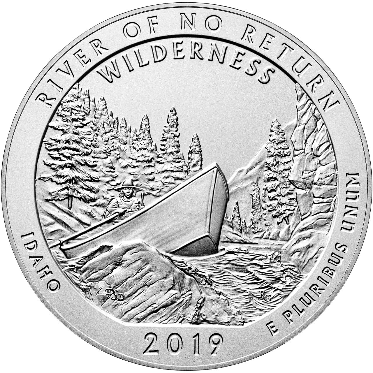 2019 America the Beautiful Quarters Five Ounce Silver Uncirculated Coin River of No Return Wilderness Idaho Reverse