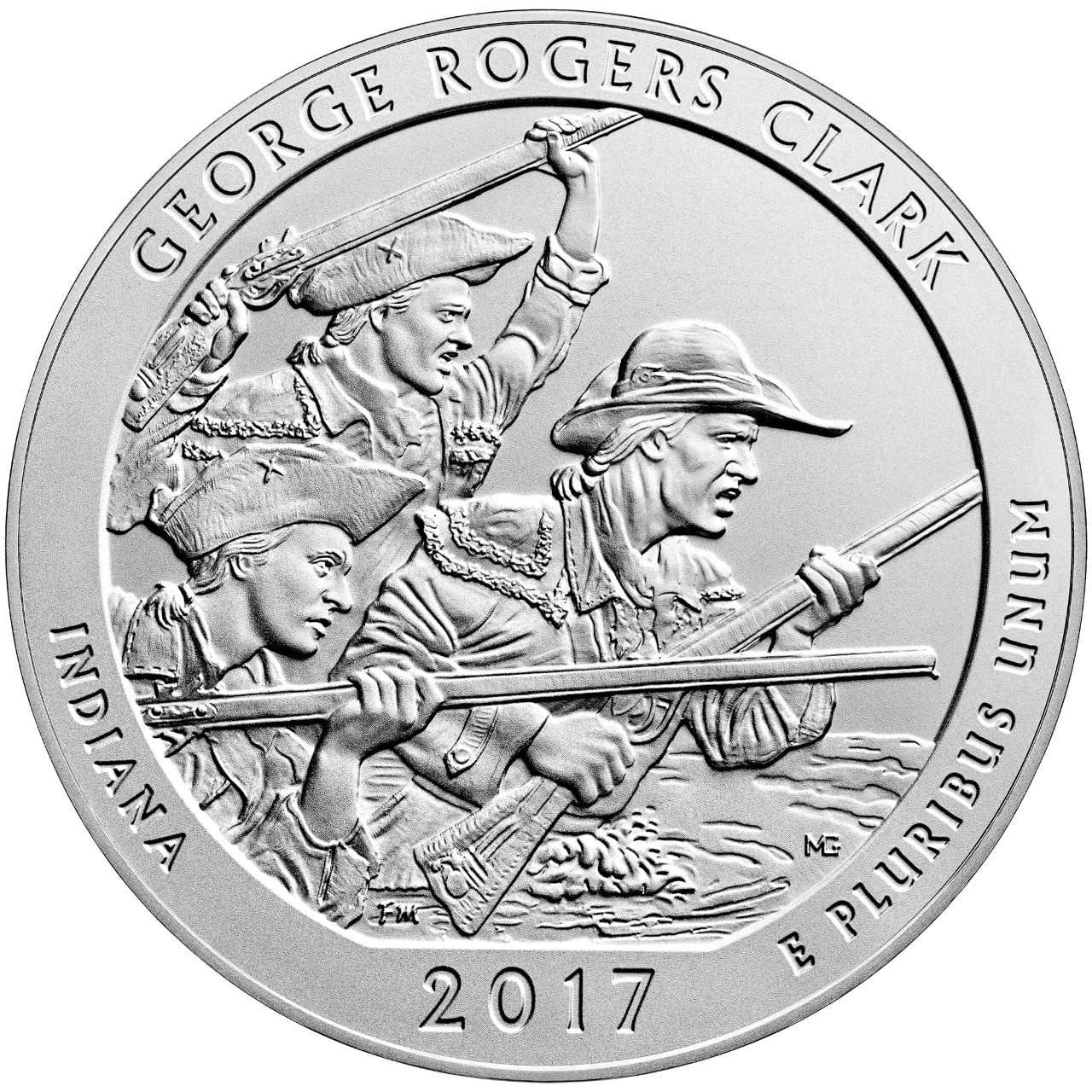 2017 Five Ounce Silver Uncirculated Coin George Rogers Clark Indiana Reverse