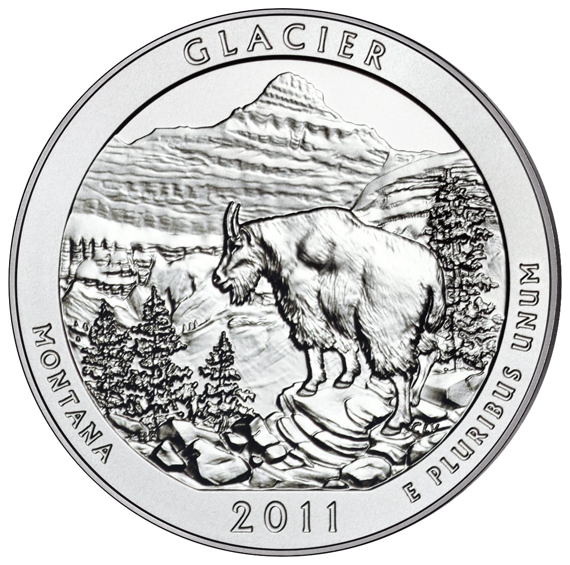 2011 America The Beautiful Quarters Five Ounce Silver Uncirculated Coin Glacier Montana Reverse