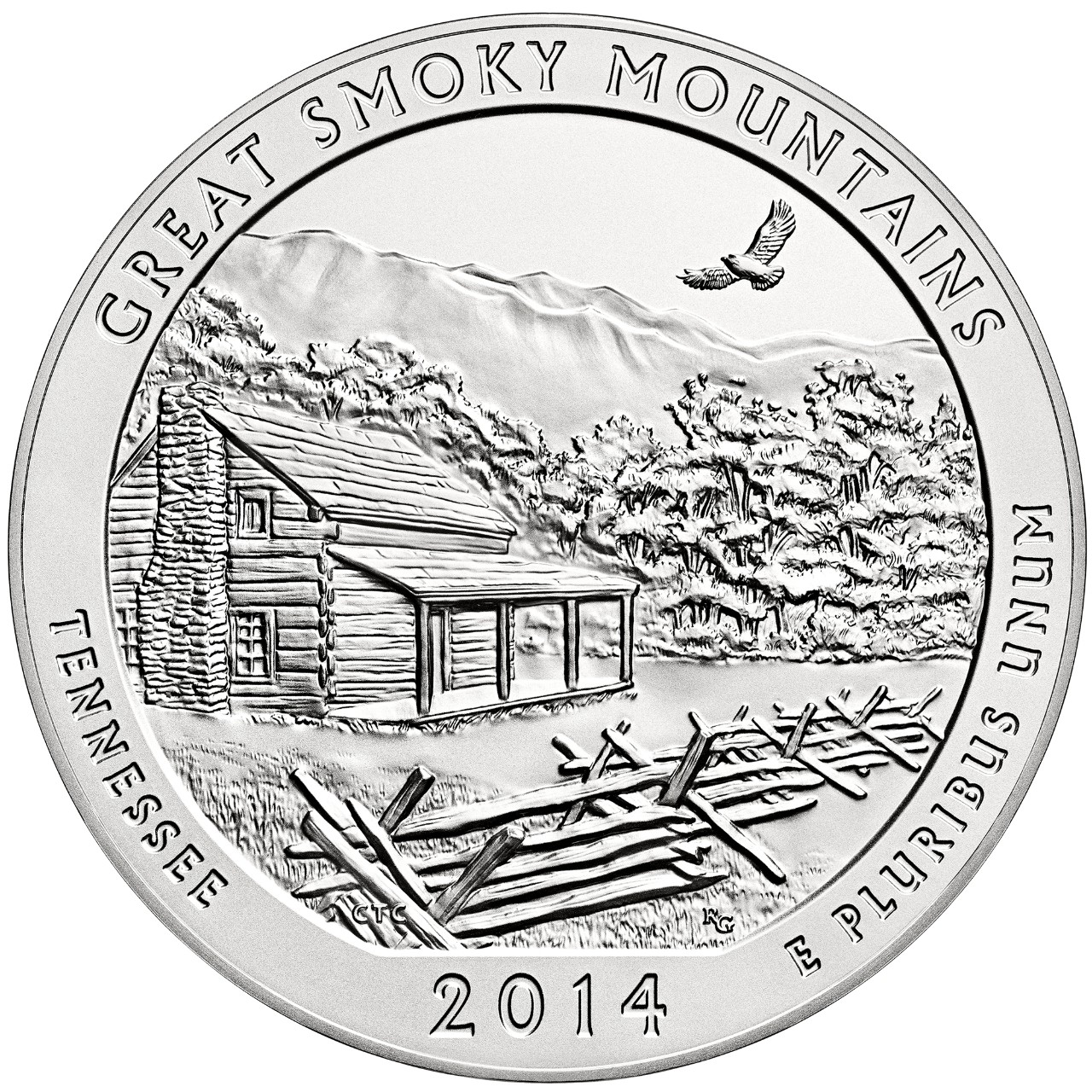 2014 America The Beautiful Quarters Five Ounce Silver Uncirculated Coin Great Smoky Mountains Tennessee Reverse
