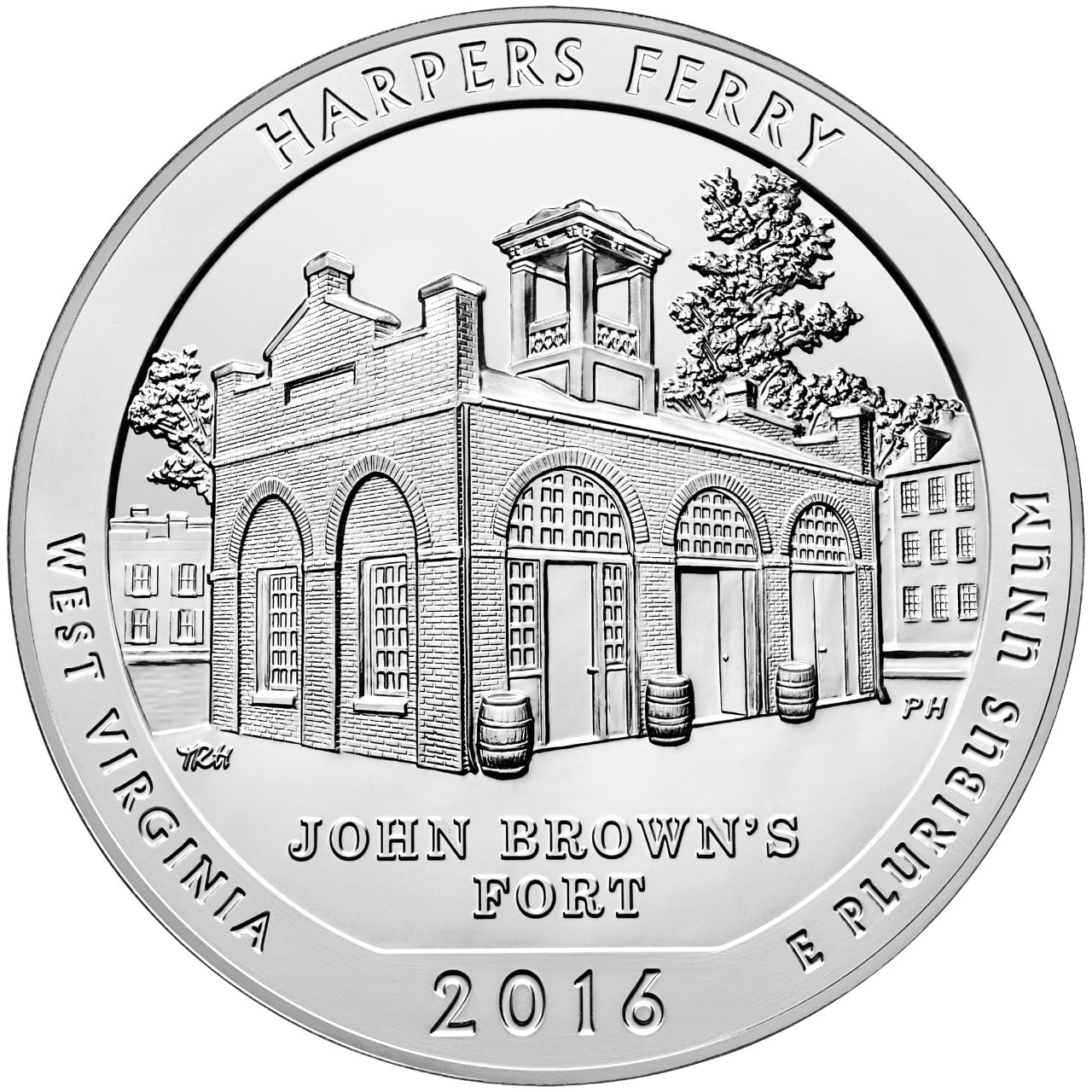 2016 Five Ounce Silver Bullion Coin Harpers Ferry West Virginia Reverse