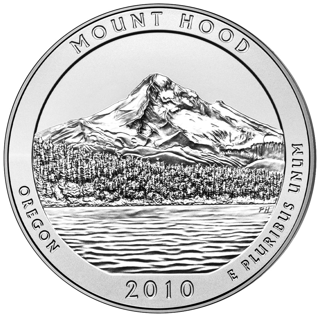 2010 America The Beautiful Quarters Five Ounce Silver Uncirculated Coin Mount Hood Oregon Reverse